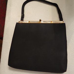 Vintage After Five L and M Black Satin Jeweled Evening Handbag